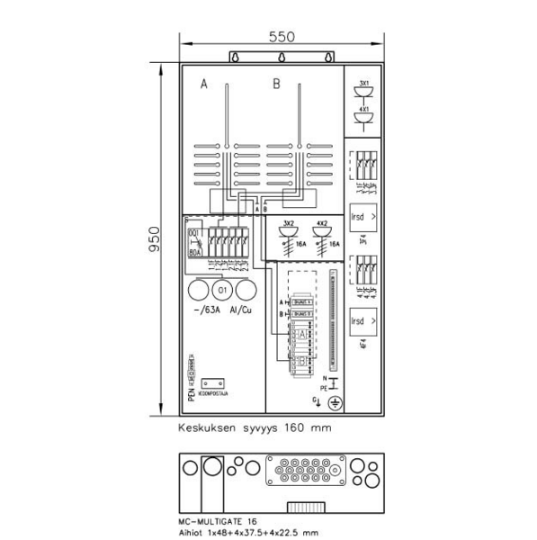 Paritalokeskus UTU Collie 38P63 2T+PR 50A IP34 Fe
