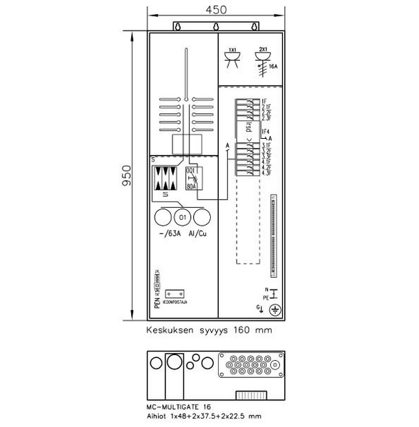 Mittauskeskus UTU Collie 3806P63 ylijännitesuojalla 1T+PRYVP 50A