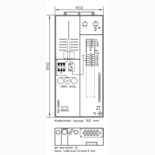Mittauskeskus UTU Collie ylijännitesuojalla 3806P63 1T+PR+Y 50A IP34 Fe