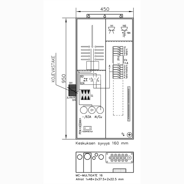 Mittauskeskus UTU Collie 3806P63 ylijännitesuojalla 1T+PRGY63A 63A IP34 Fe