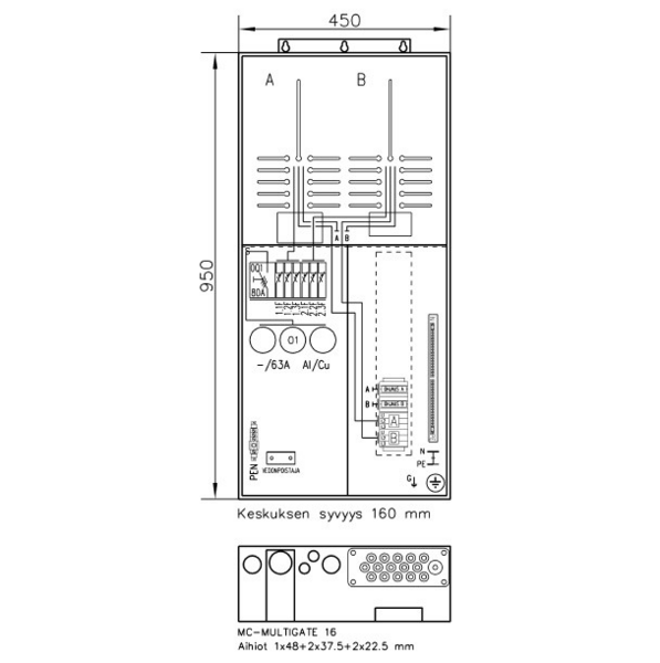 Paritalokeskus UTU Collie 38P63 2T 50A IP34 Fe