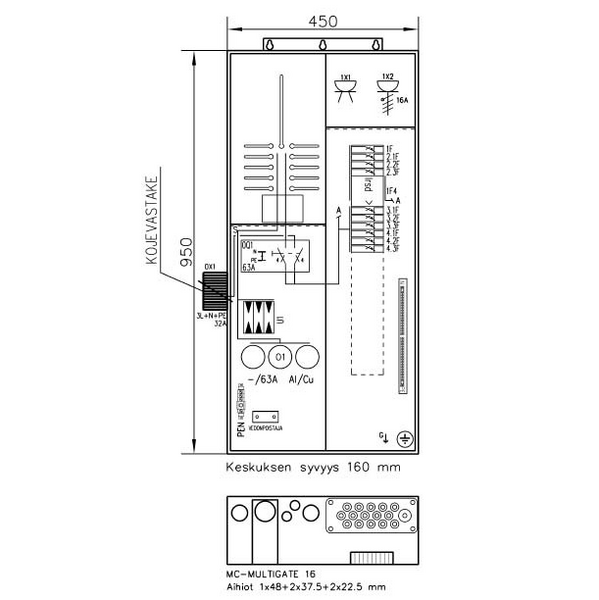 Mittauskeskus UTU Collie 3806P63 ylijännitesuojalla 1T+PRGYVP 50A