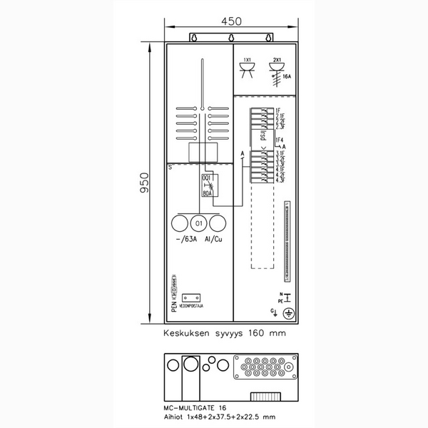 Mittauskeskus UTU Collie 3806p63 1T+PR 63A IP34 Fe