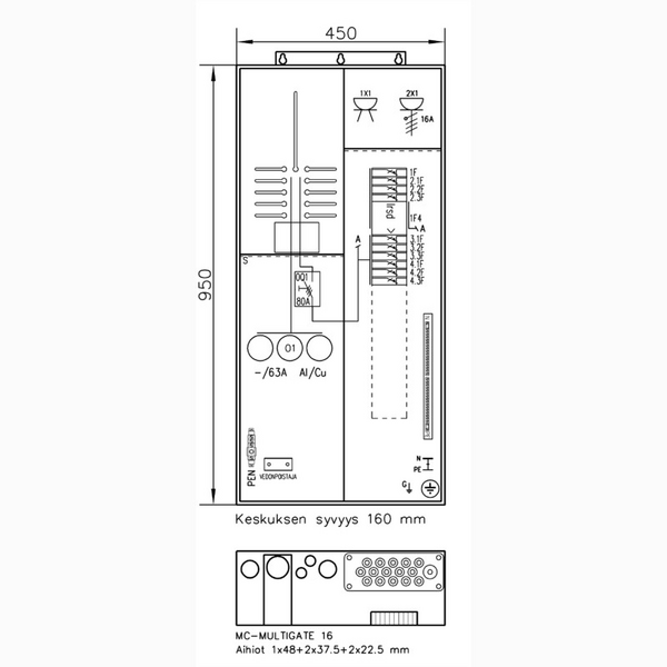 Mittauskeskus UTU Collie 3806P63 1T+PR 50A IP34 Fe