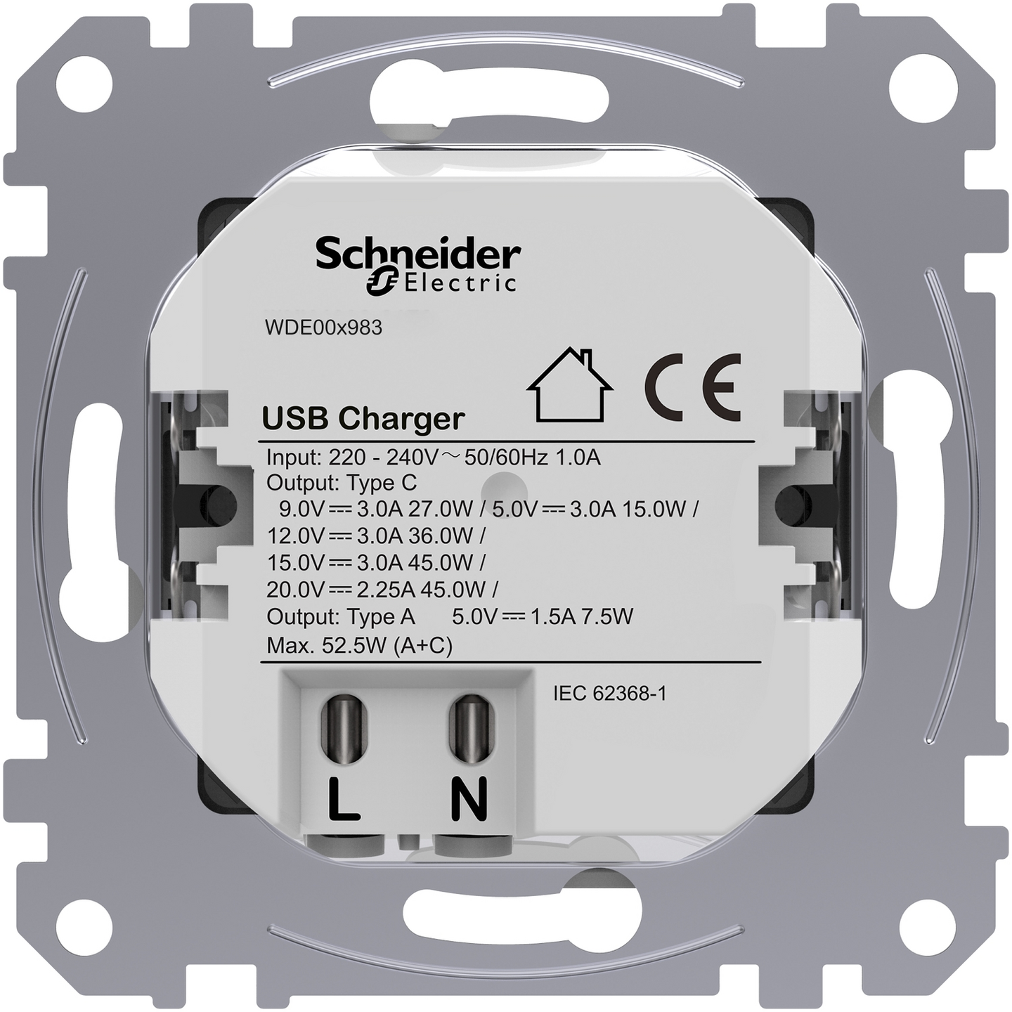 Latauspistorasia Schneider Exxact A+C Power Delivery 45w metalli