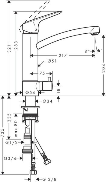Keittiöhana Hansgrohe 71859000 Logis 220 1jet pesukoneventtiili