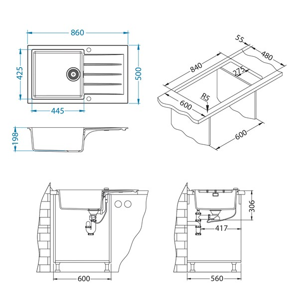 Keittiöallas Alveus Cadit 40 Concrete Komposiitti
