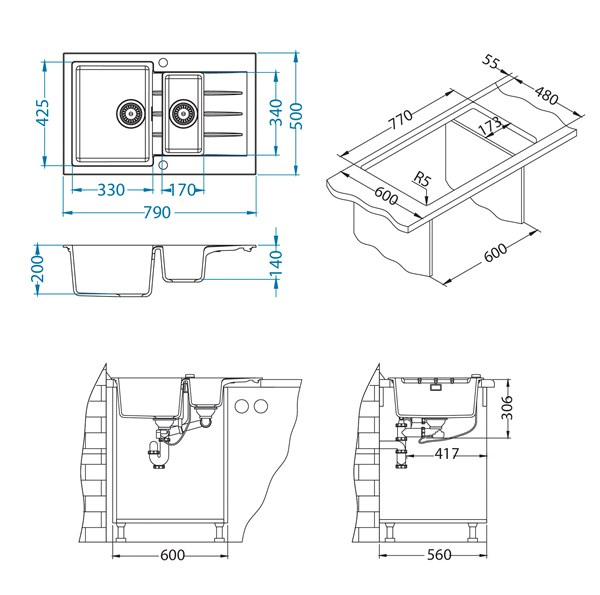 Keittiöallas Alveus Cadit 70 Carbon Komposiitti