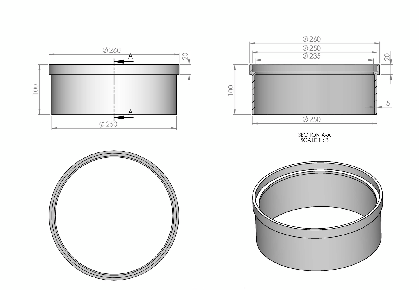 Korotusrengas ph-kaivoon Merika 250x100mm 335