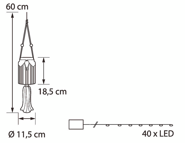 Koristepurkki Airam Maui 60cm 4 lediä paristokäyttöinen