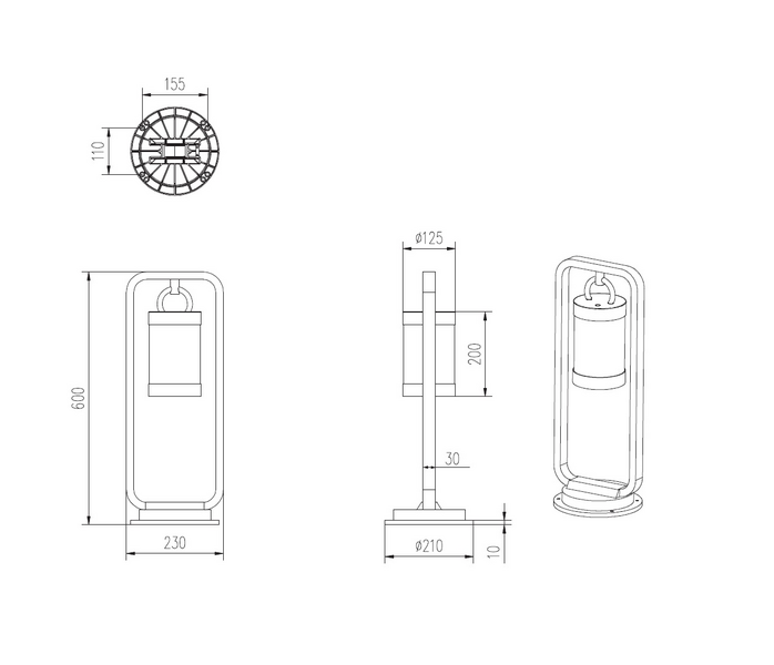 Ulkopylväsvalaisin TRIO Sambesi E27 60Cm Rustiikki hämärätunnistimella