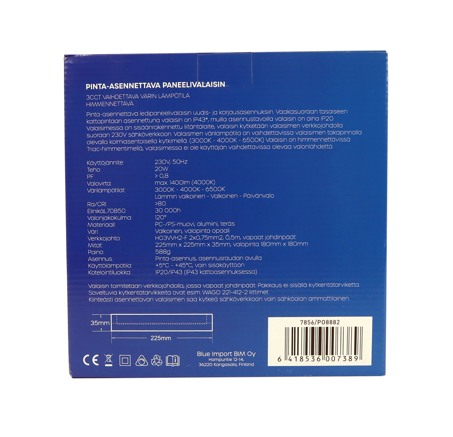 Kattovalaisin Led Energie 229x229mm 20W 1400lm 3CCT himmennettävä IP20/43