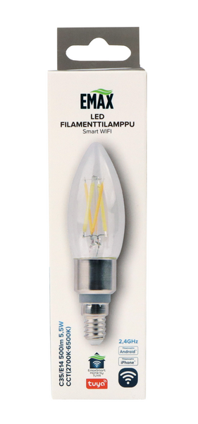 Filamenttilamppu Emax Smart Home C35/E14 5,5W 500lm kynttilä CCT Wi-Fi