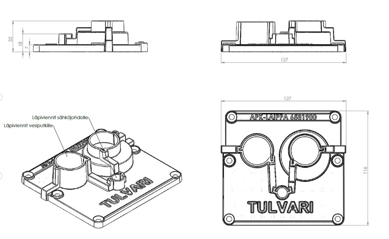 Pesukonelaippa Tulvari läpivienti liitäntäletkuille