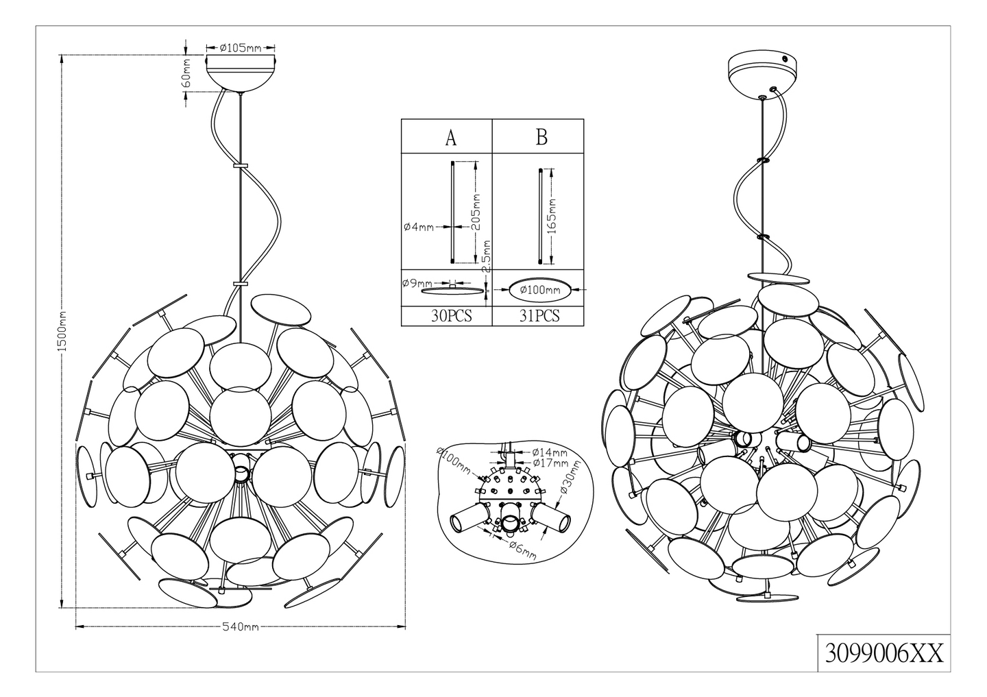 Riippuvalaisin TRIO Discalgo 309900631 E14 mattavalkoinen