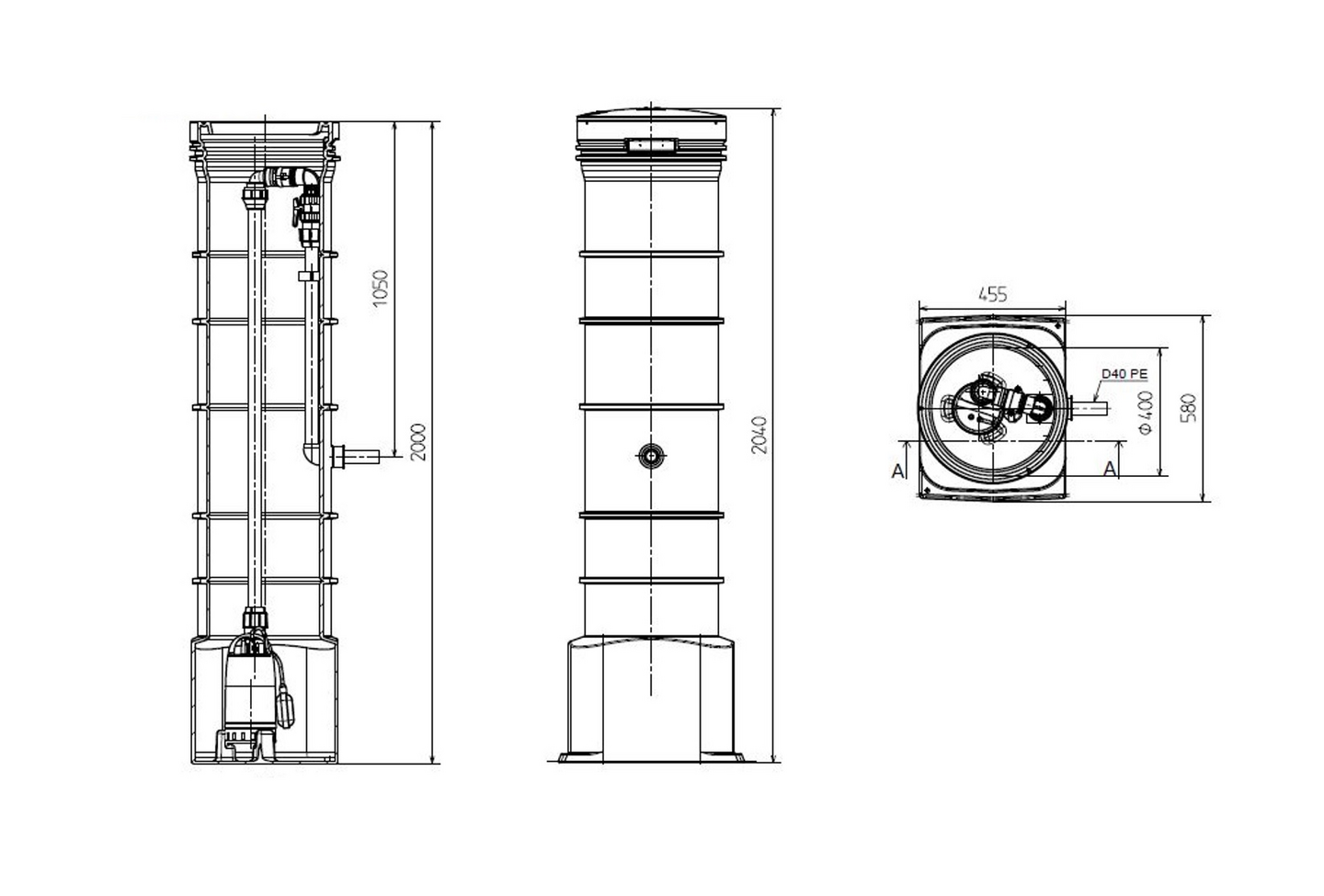 Perusvesipumppaamo Grundfos PS.R. 500/2000 CC7A-1 pumpulla