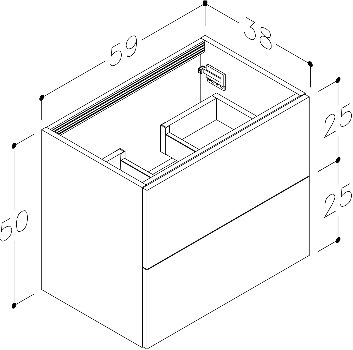 Allaskaappi Cello Wave tammi L59 S38 K50cm 2 vetolaatikkoa