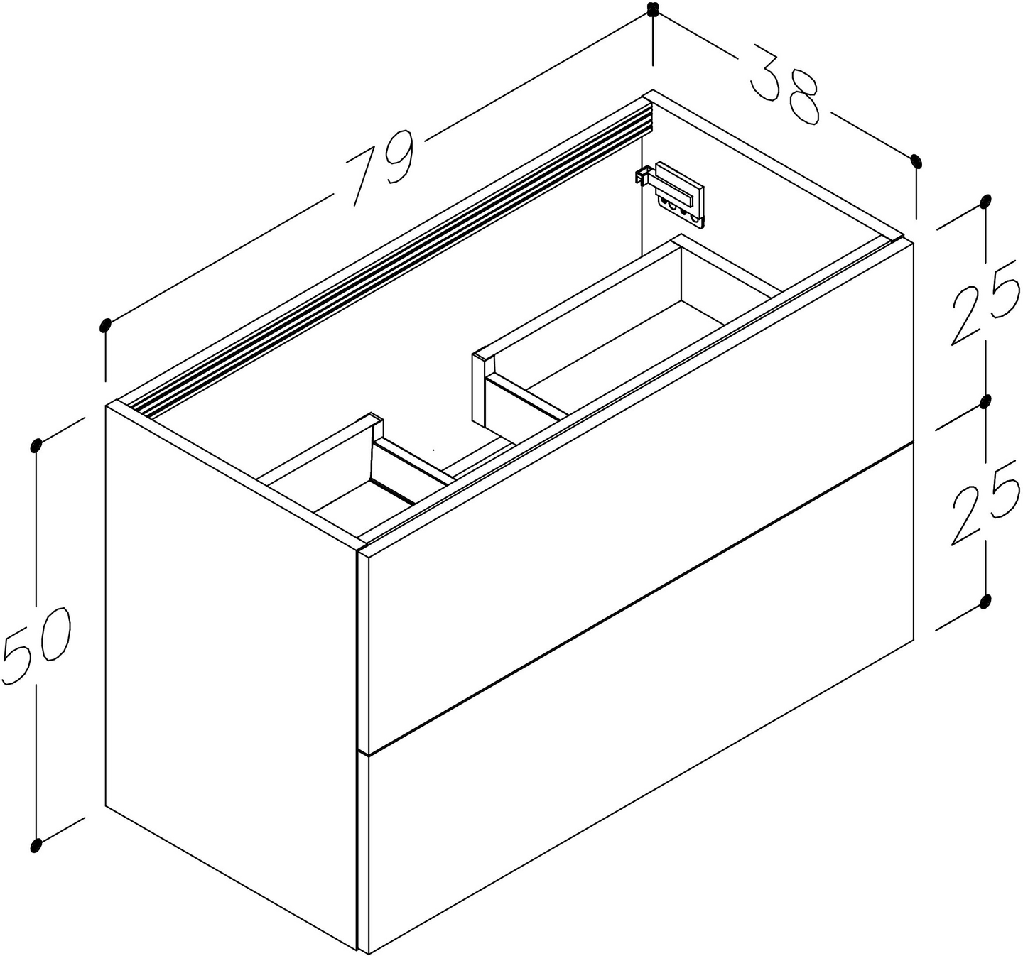 Allaskaappi Cello Wave tammi L79 S38 K50cm 2 vetolaatikkoa