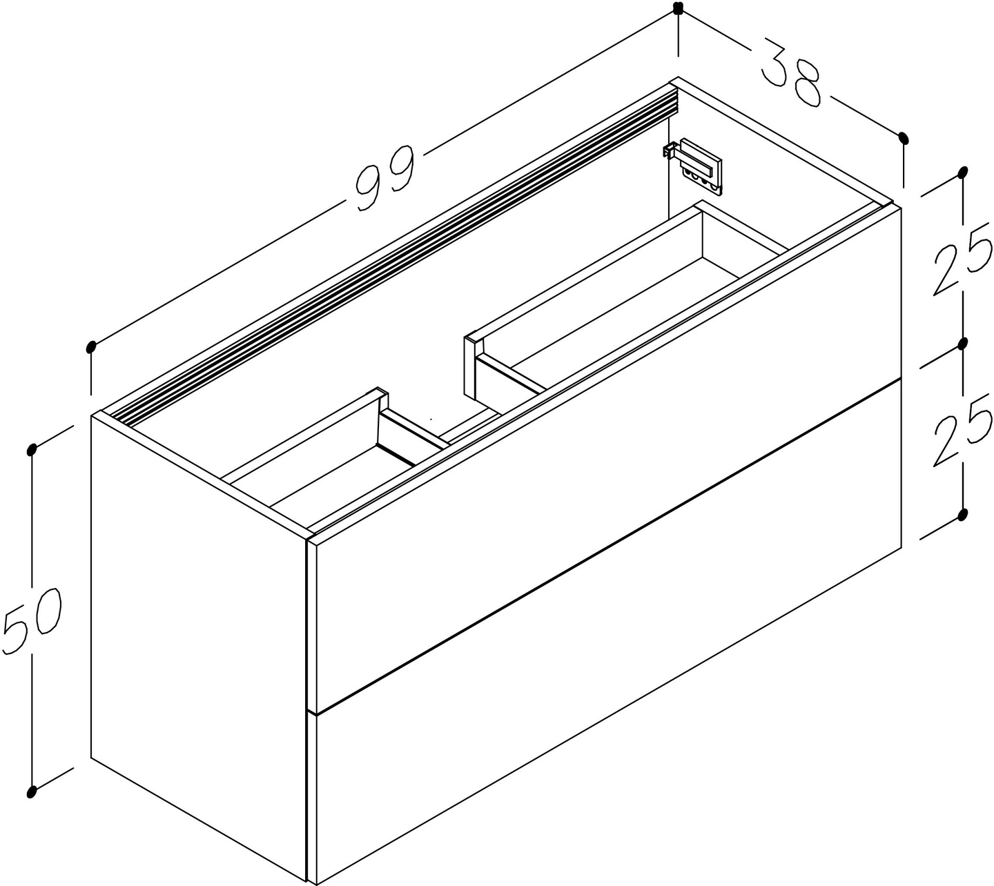 Allaskaappi Cello Wave L99cm S38cm grafiitinharmaa 2 vetolaatikkoa