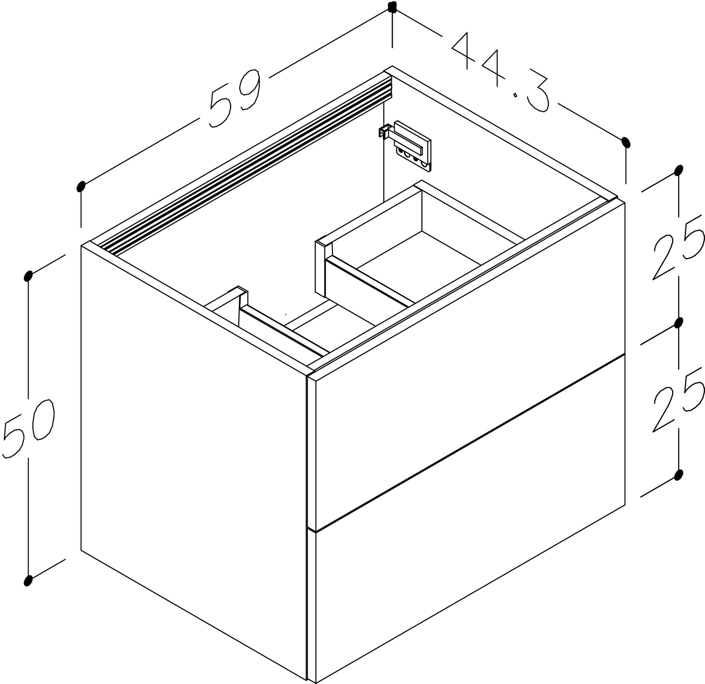 Allaskaappi Cello Wave Plus L59cm S45cm valkoinen 2 vetolaatikkoa