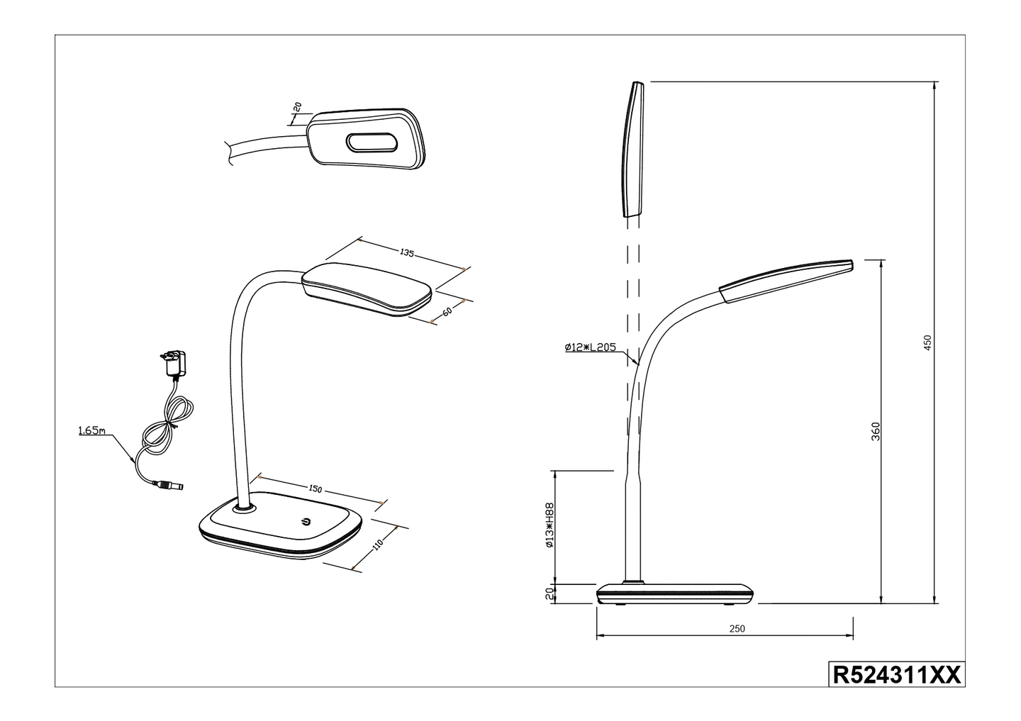 Pöytävalaisin TRIO Boa led 3,5W liila