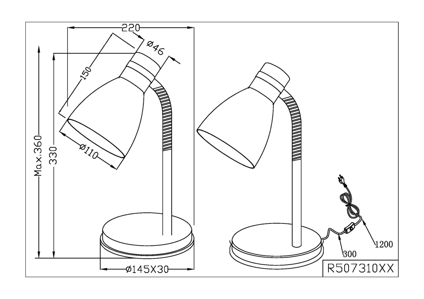 Pöytävalaisin TRIO Harvey E27 mattamusta