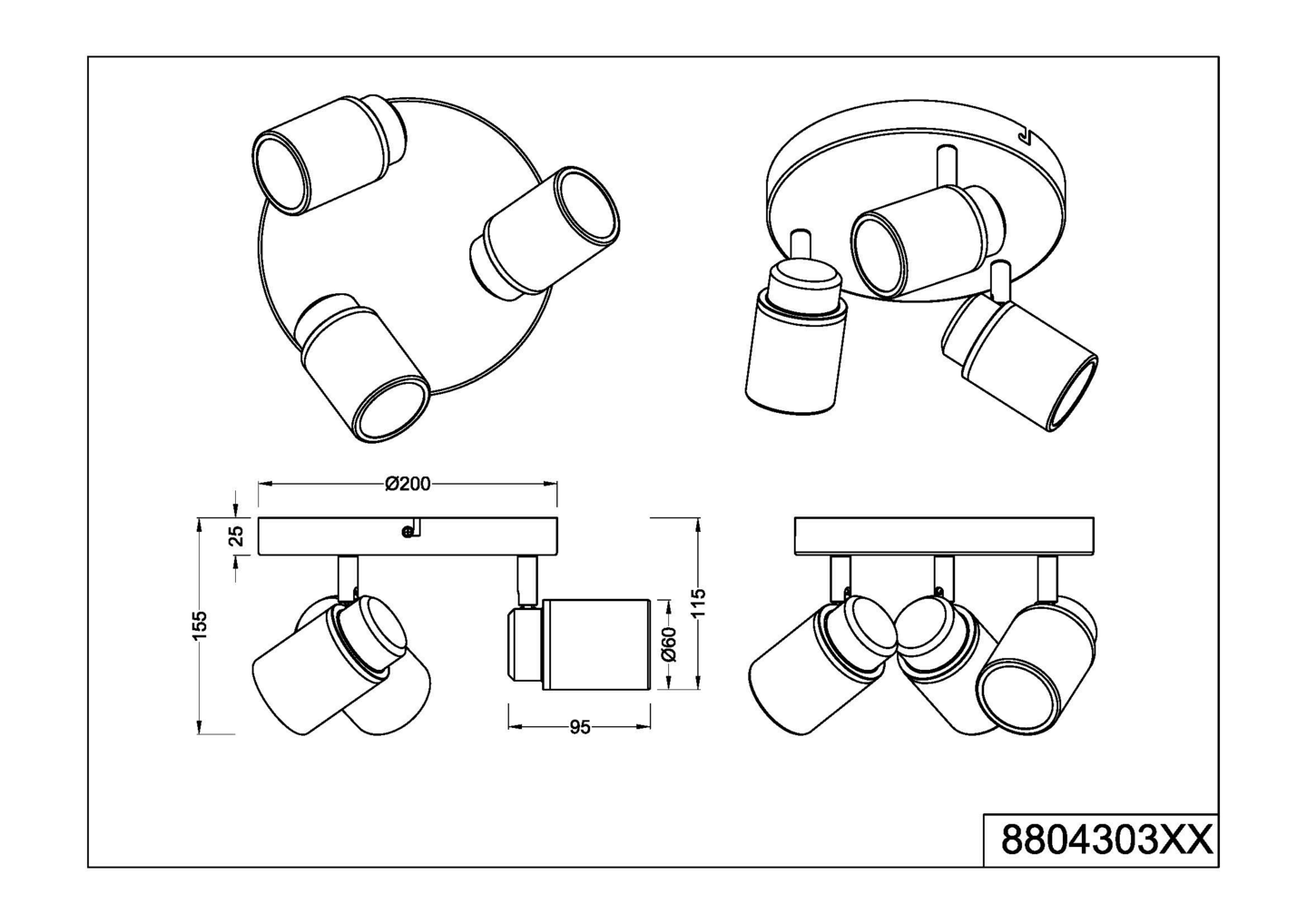 Spotti TRIO Angelo GU10 3-Os IP44 Mattamusta