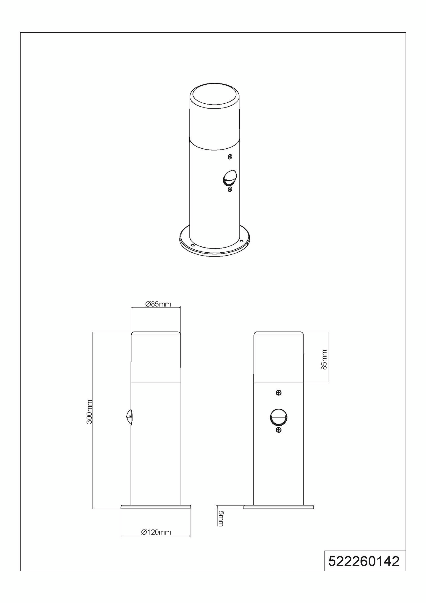 Ulkopylväsvalaisin TRIO Hoosic E27 30cm antrasiitti liiketunnistimella