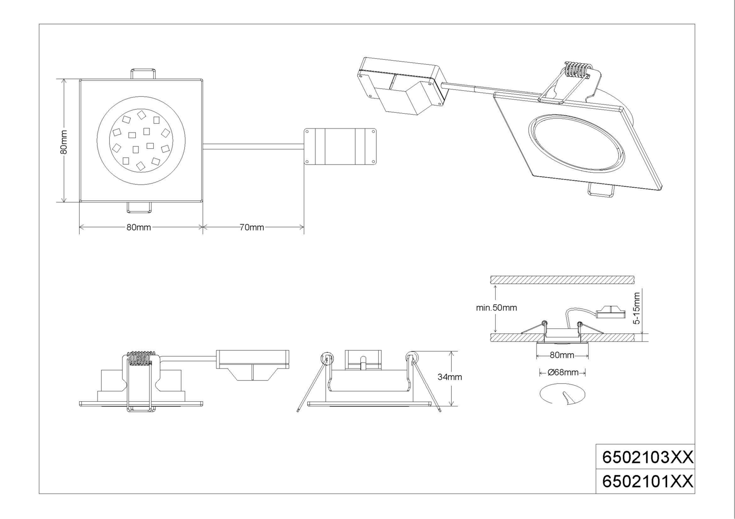 Uppospotti TRIO Rila neliö led 5W valkoinen IP20