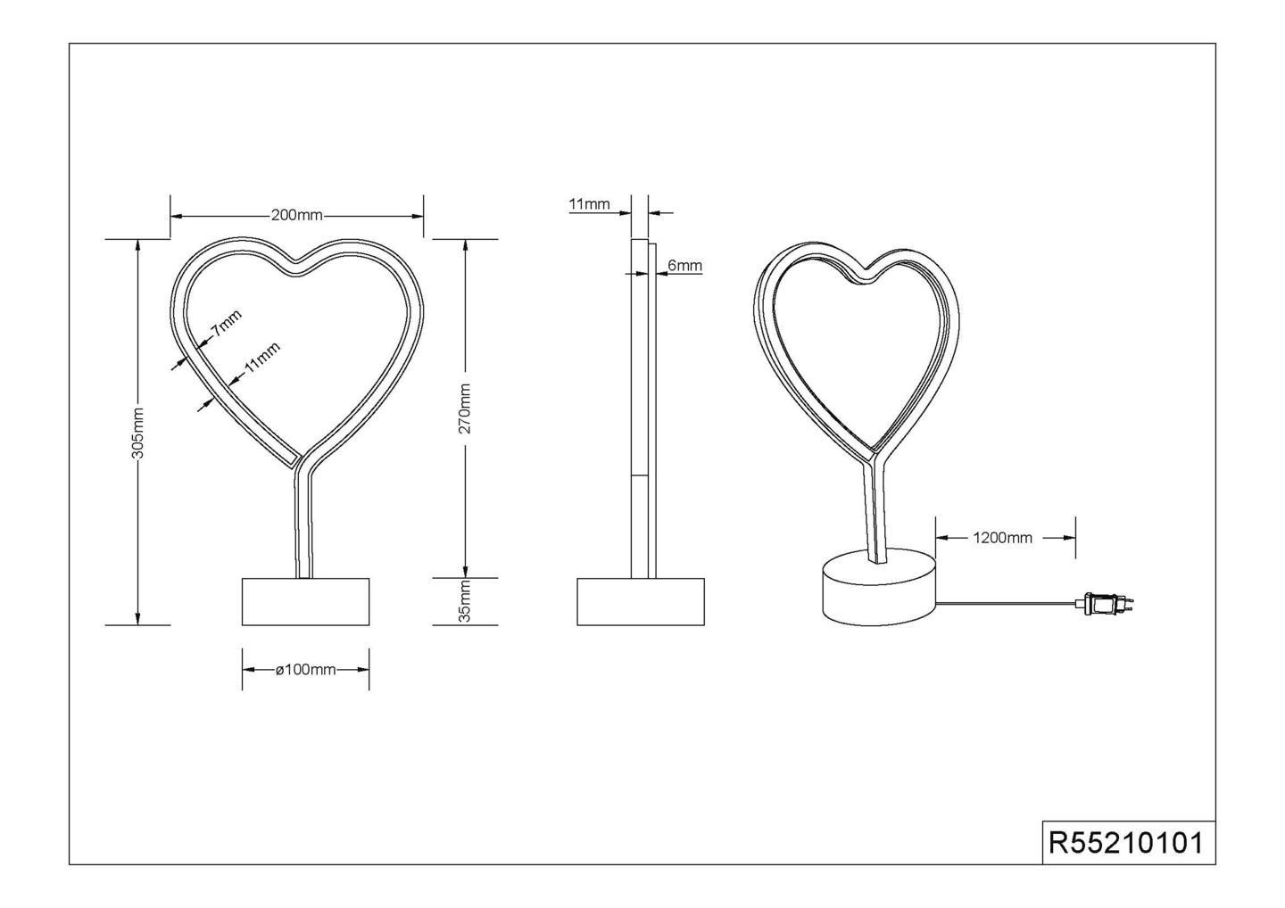 Pöytävalaisin TRIO Heart led