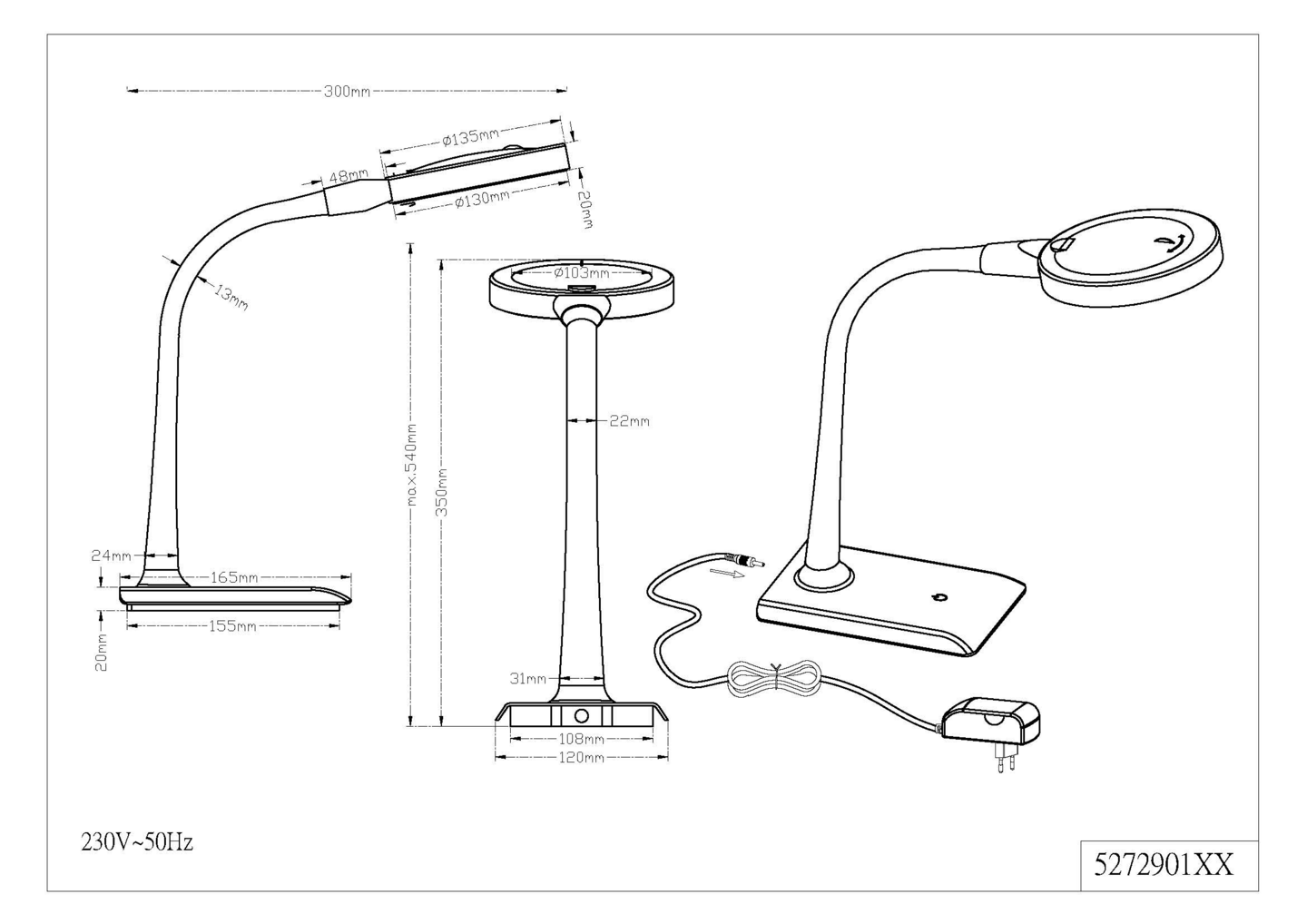 Pöytävalaisin TRIO Lupo led valkoinen