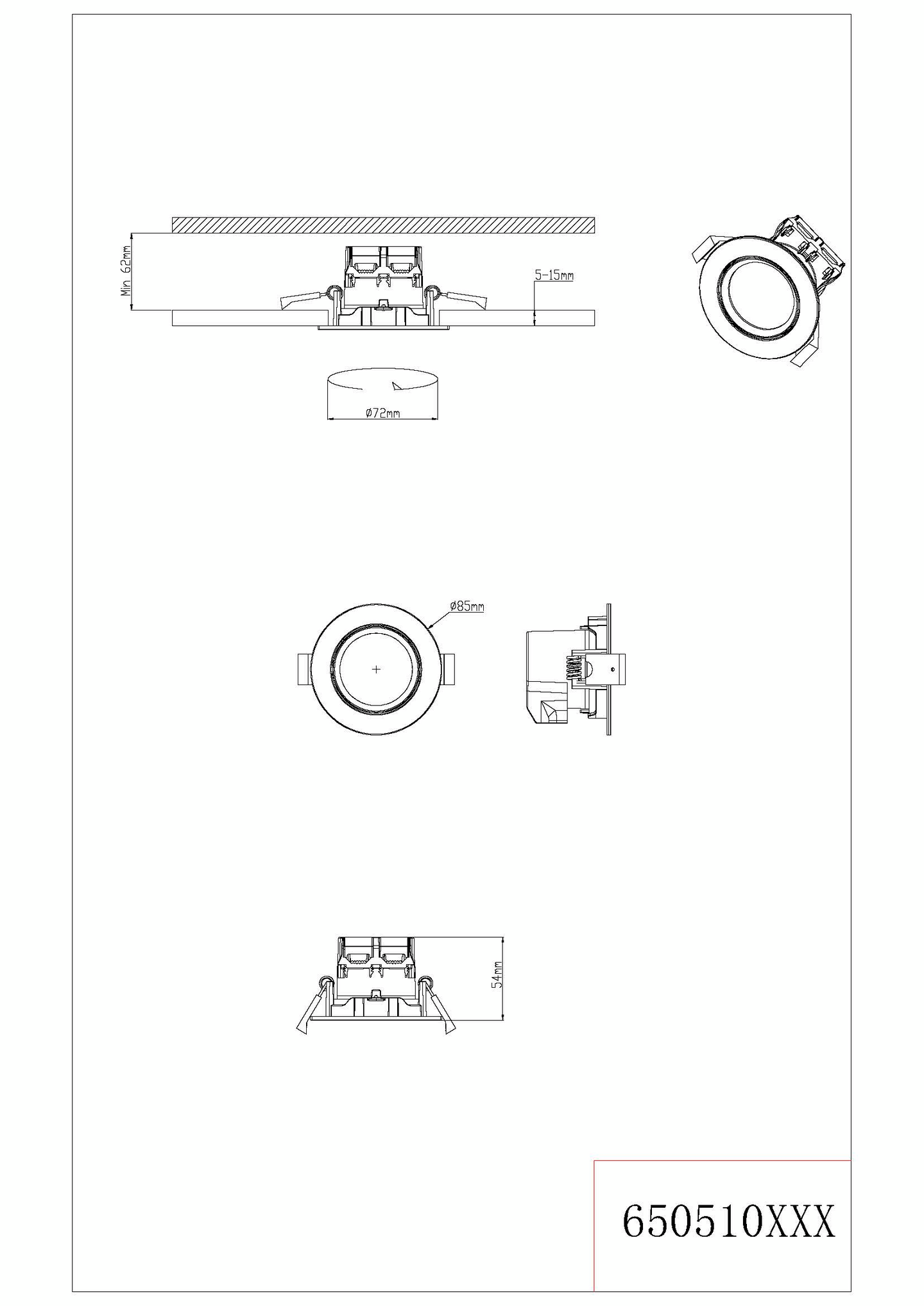 Uppospotti TRIO Pamir pyöreä led 5,5W teräs IP23