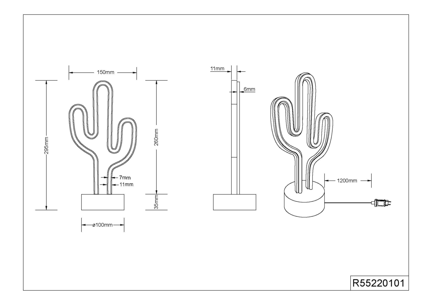 Pöytävalaisin TRIO Cactus led