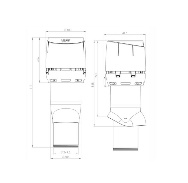 Ilmanvaihdon poisto VILPE Flow 250P/IS/700 XL vaaleanharmaa