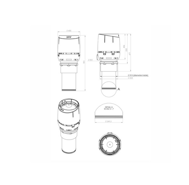 Ilmanvaihdon poisto VILPE Flow 250C/IS/400 kartio harmaa