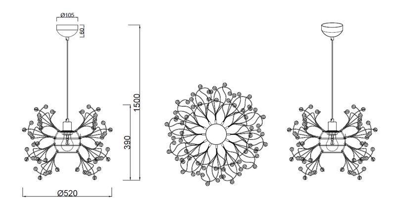 Riippuvalaisin TRIO Gloria E27 52cm kiillotettu messinki