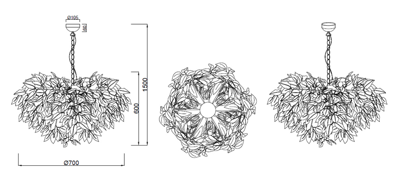 Riippuvalaisin TRIO Leavy 4xE14 70cm mattamusta