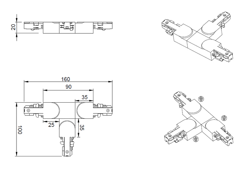 T-liitin B TRIO Duoline suojamaadoitus vasemmalla harmaa