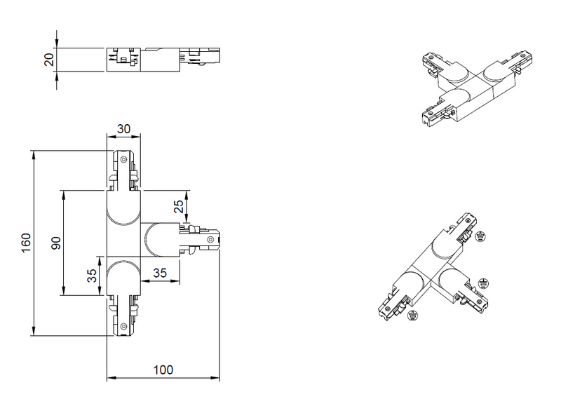 T-liitin TRIO Duoline suojamaadoitus oikealla harmaa