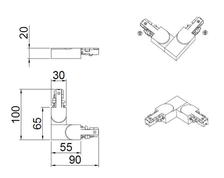 L-liitin A TRIO Duoline harmaa