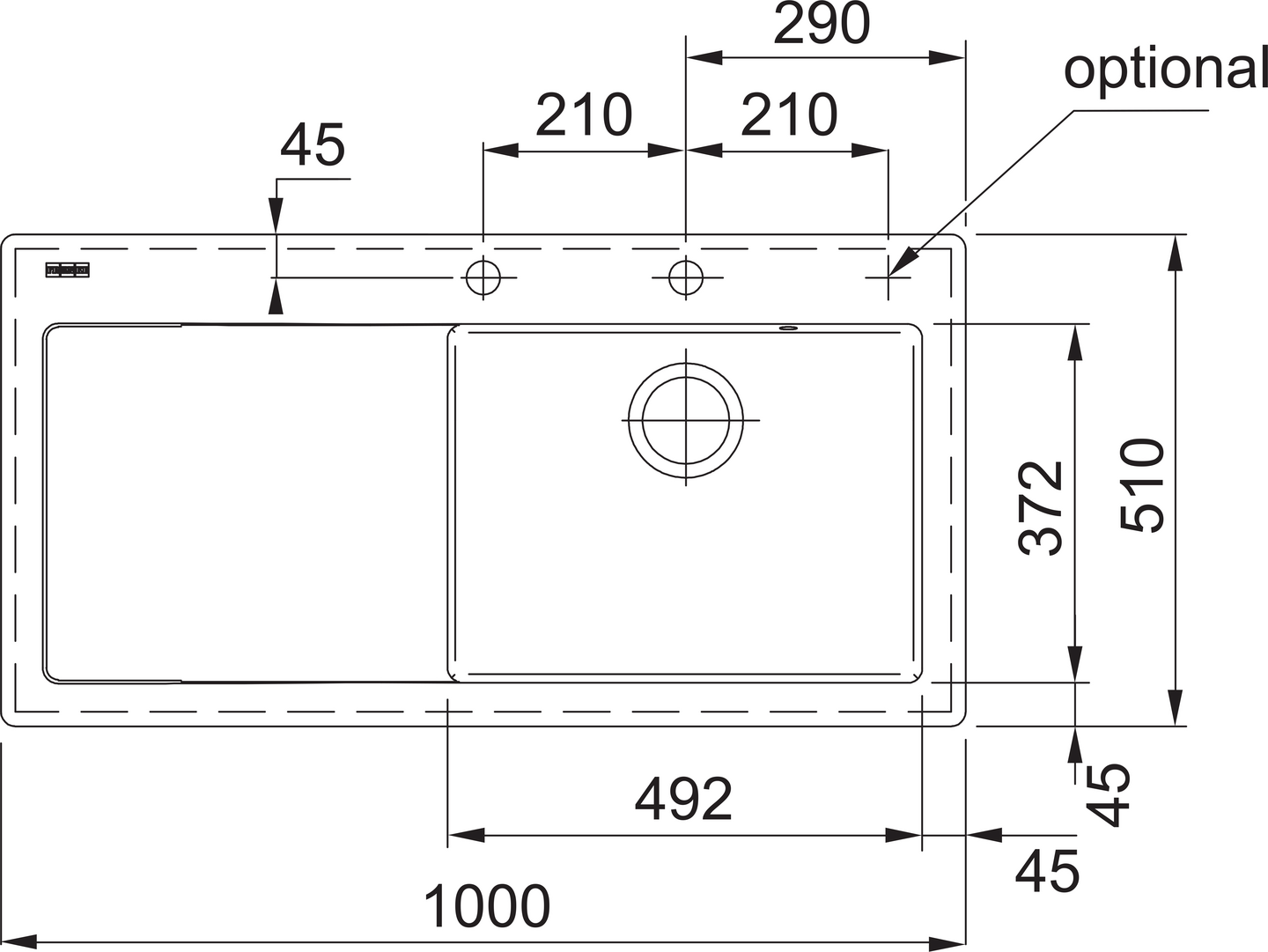 Upotettava allas Franke Mythos MTK 611-100 magnolia oikea