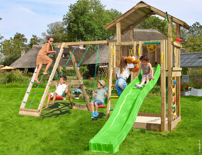 Jungle Gym Chalet, Climb Module X'tra, 120 kg hiekkaa sekä vihreä liukumäki