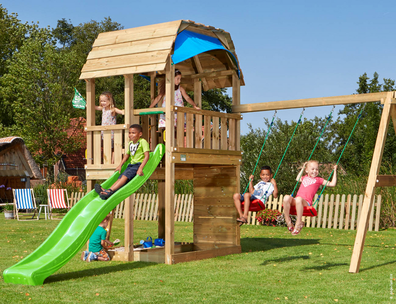 Jungle Gym Barn, Swing Module X'tra, 120 kg hiekkaa sekä vihreä liukumäki