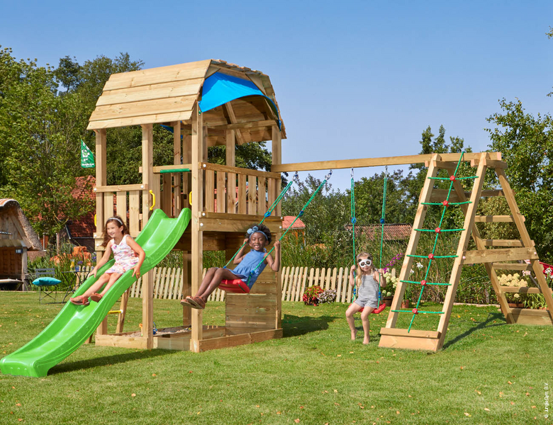 Jungle Gym Barn, Climb Module X'tra, 120 kg hiekkaa sekä vihreä liukumäki