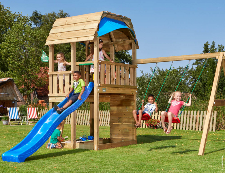 Jungle Gym Barn, Swing Module X'tra, 120 kg hiekkaa sekä sininen liukumäki