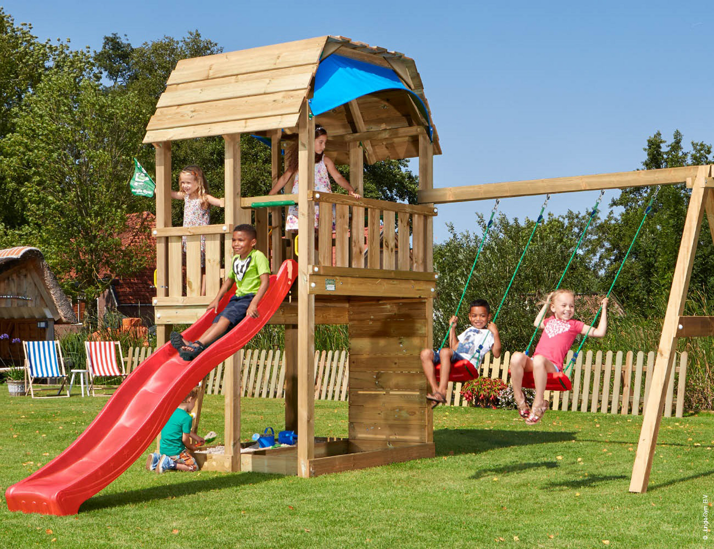 Jungle Gym Barn leikkitorni ja Swing Module X'tra