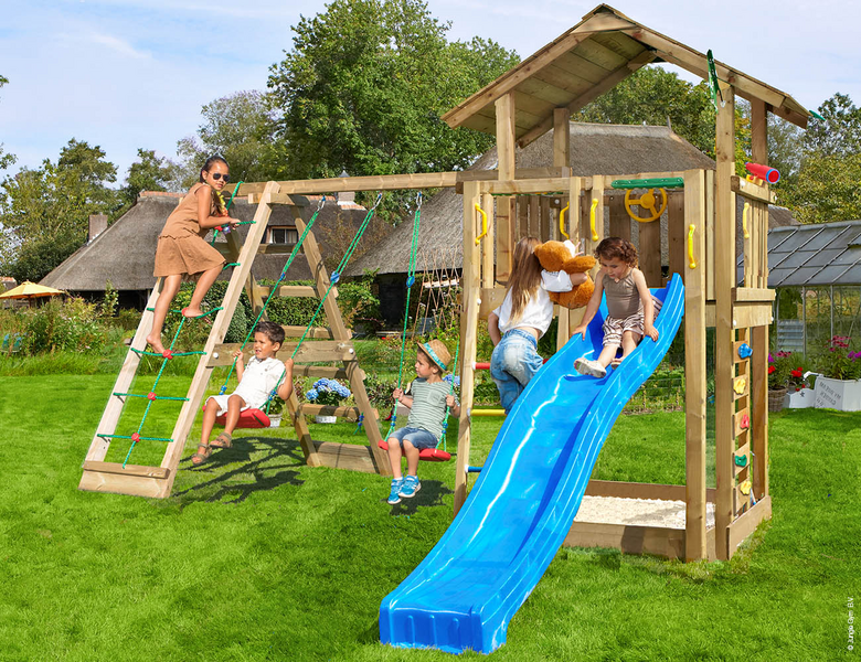 Jungle Gym Chalet, Climb Module X'tra, 120 kg hiekkaa sekä sininen liukumäki