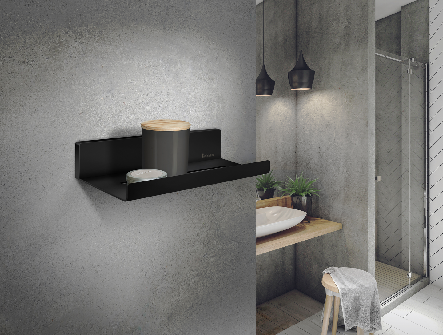 Suihkuhylly Smedbo Sideline mattamusta suora DB5001