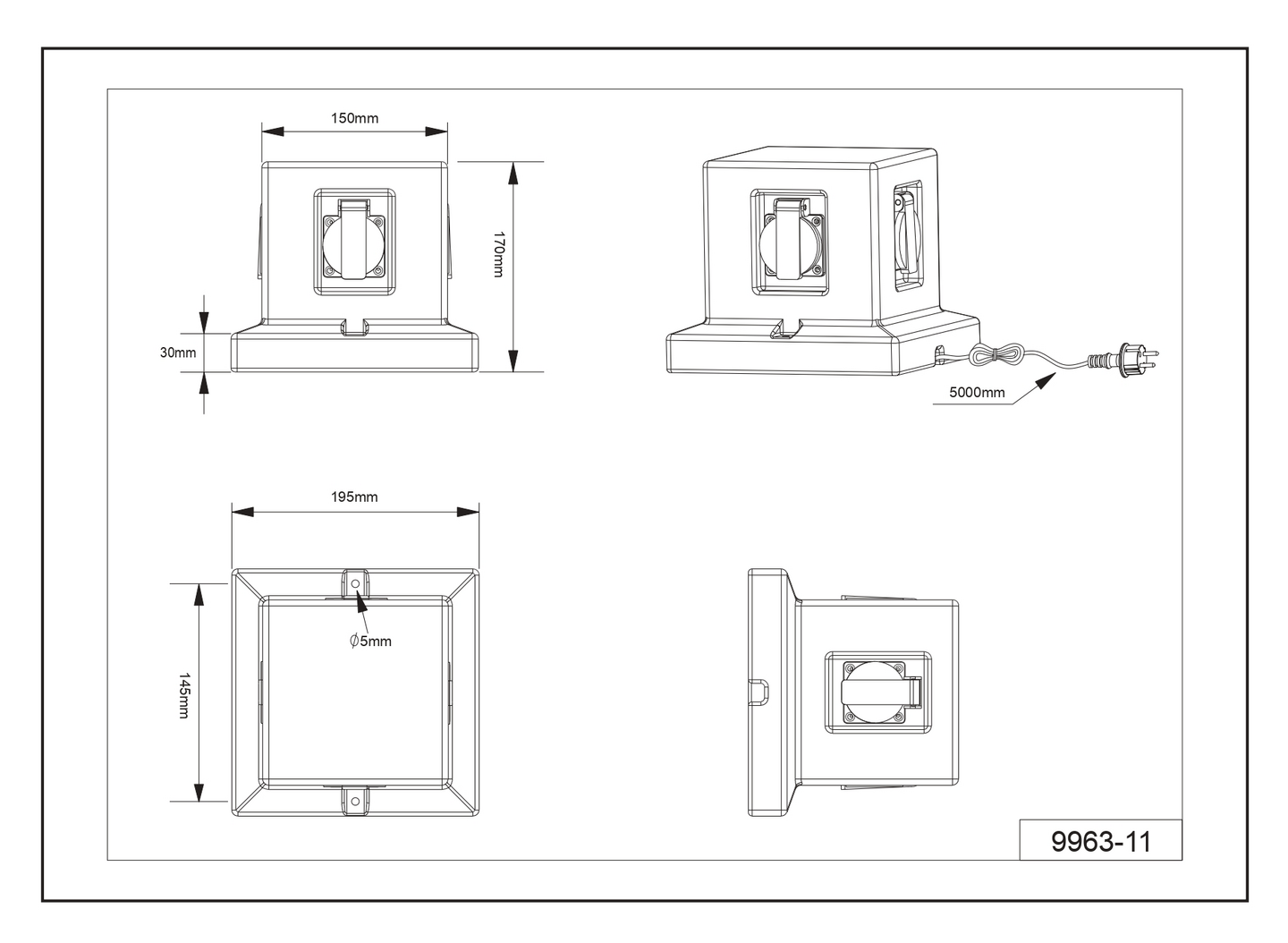 Ulkopistorasiakotelo TRIO9963-11 4-osainen