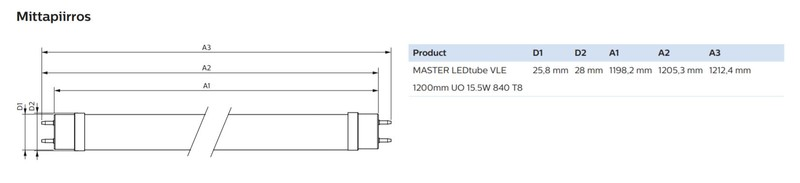 Led-valoputki Philips Master T8 VLE 1200mm UO 15.5W 840